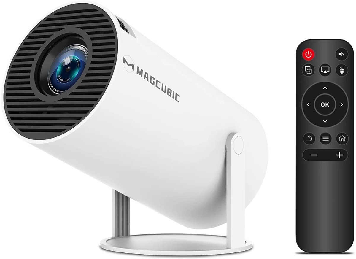 LabelOne Beamer - Projector - Mini Beamer - 8000 lumen - 8K - draagbaar - 180° rotatie - speaker - afstandsbediening - wit