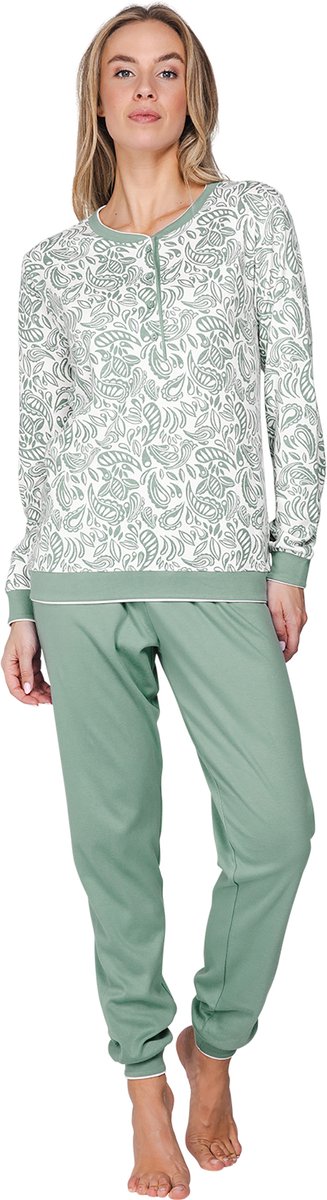 Pastunette - Nordic Leaf - Pyjama - Katoen - Interlock - Wit/Groen - Maat 54