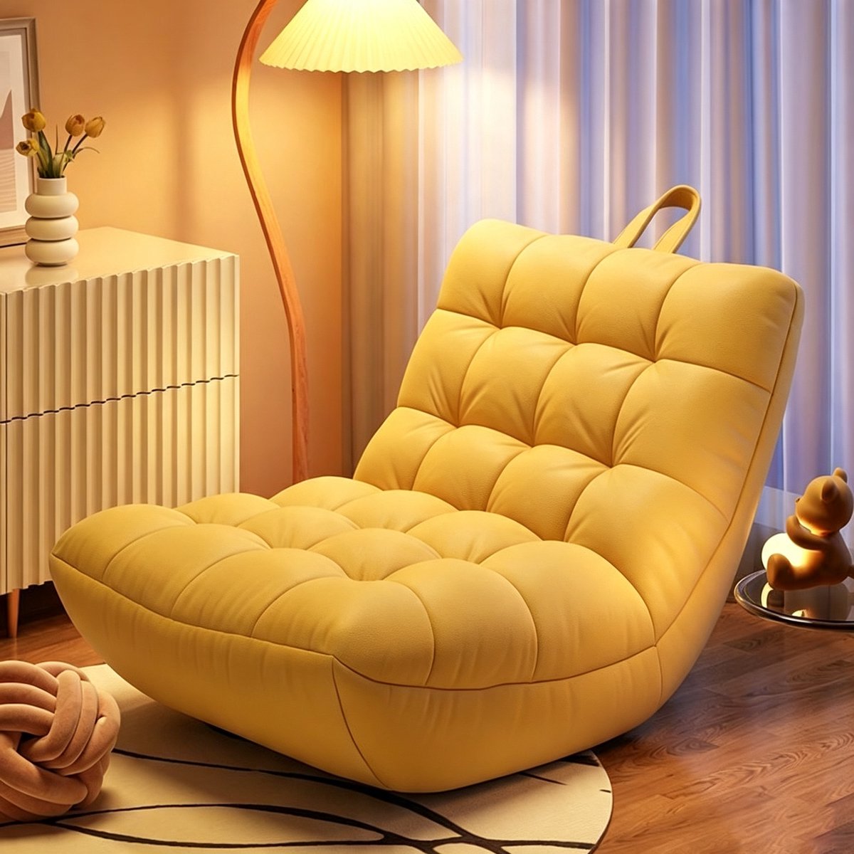 Gele zachte zitzak fauteuil 75×85×80 cm lichtgewicht compact lounge stoel comfortabele relaxstoel voor slaapkamer balkon en woonkamer perfect voor ontspanning en slapen