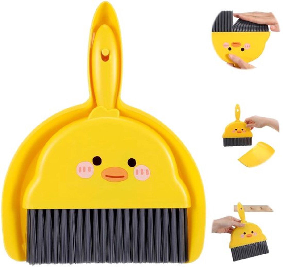 Mini bezem en veegschep set - compact en schattig ontwerp - 1 stuk - geel
