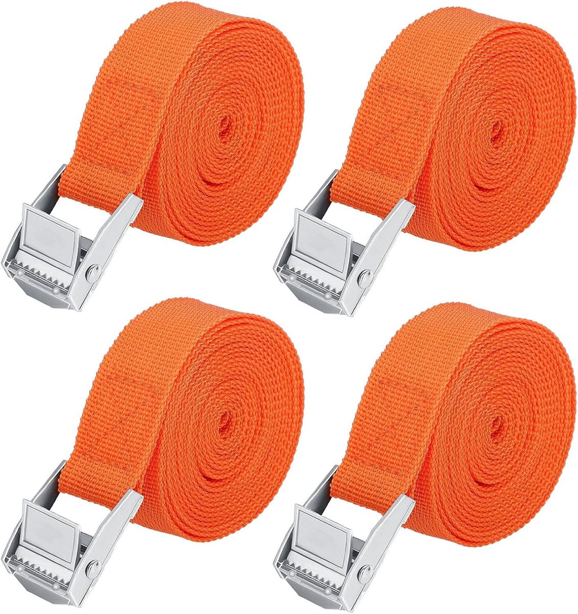 Set van 4 Verstelbare Lashing Straps van 2,5 m met Klembevestiging voor Fietsendragers, Vervoer en Campingactiviteiten