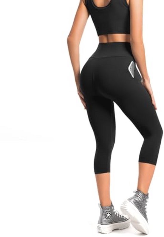 Hoge Taille 3/4 Legging Dames - Opaque Elastische Legging met Zakken — afbeelding 2