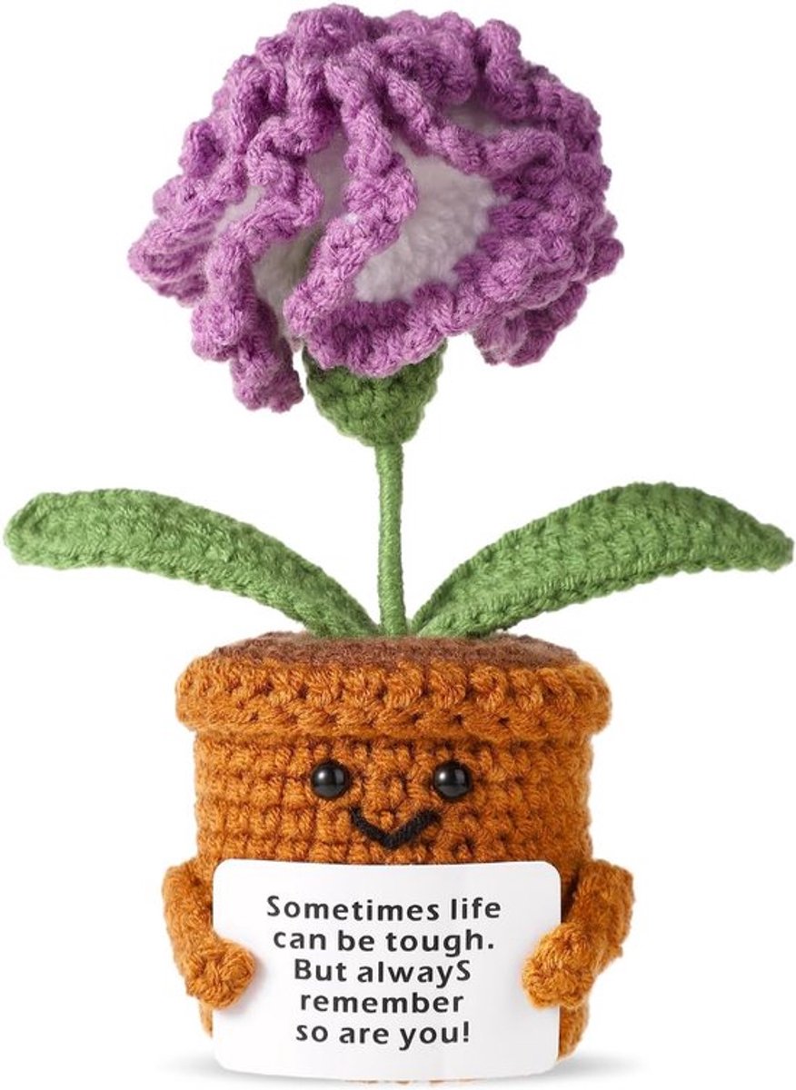 Positieve Anjer - Haak Bloem - Gehaakte Plant - Inspirerend cadeau voor Thuisdecoratie - Paars