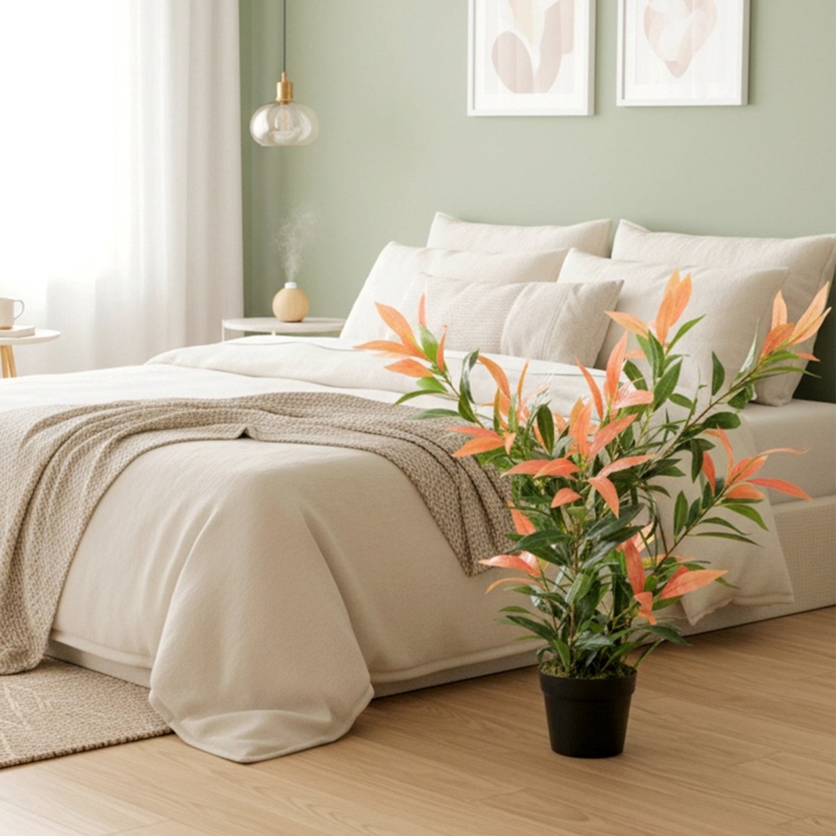 Kunstplant 90 Cm Met 300 Bladeren En Buigbare Takken Kunststof Rood Groen Voor Binnen In Huis En Hoekdecoratie