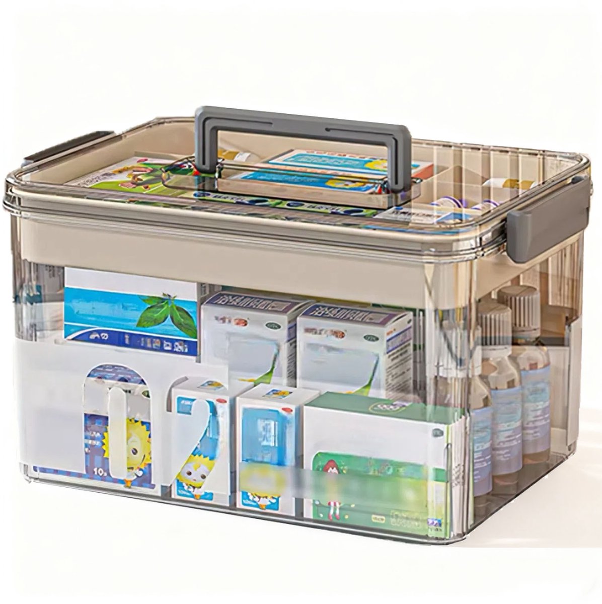 Medicijnen Opbergbox-Multi-Laags Opbergbox-Transparant-29x21x17cm-Overzichtelijk voor Medicijnen en Verzorgingsproducten-Thuis en Badkamer