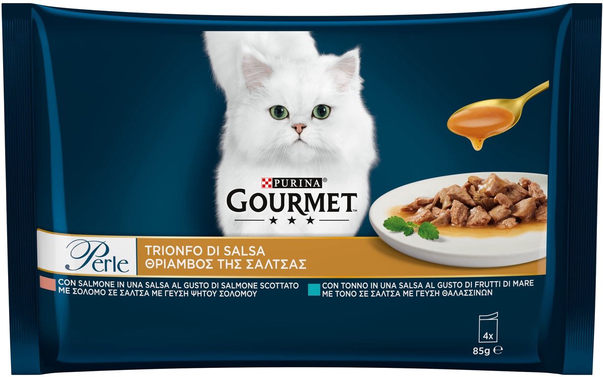 Solidchoice - Natvoer met Sauzen voor Volwassen Katten, Tonijn en Zalm 48 Zakjes