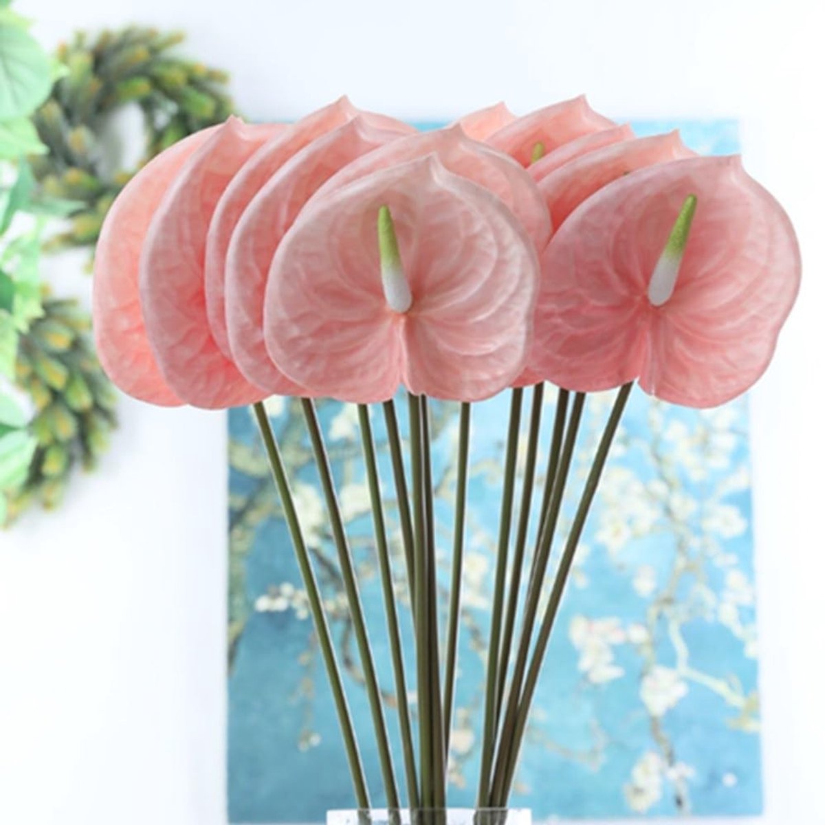 Solidchoice - Set van 6 Realistische Kunststof Anthurium Bloemen