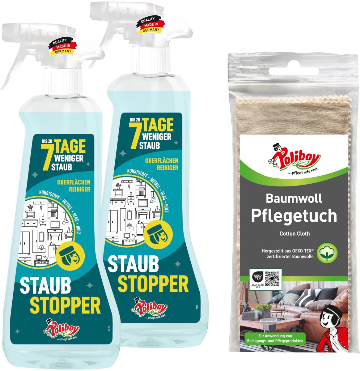Solidchoice - Multifunctionele Stofreiniger met Katoenen Doek, 2 x 500 ml