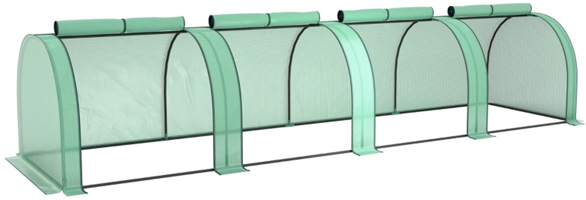 Tunnelkas - met 4 Ritsdeuren- Stalen Frame - Plant- en Oppotruimte - 395 x 100 x 80 cm - Groen