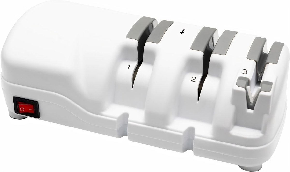 KIRA® Messenslijper - Voor Vlijmscherpe Keukenmessen - Messen Slijper - Messenslijpers - Wit - 22cm x 11cm x 8cm