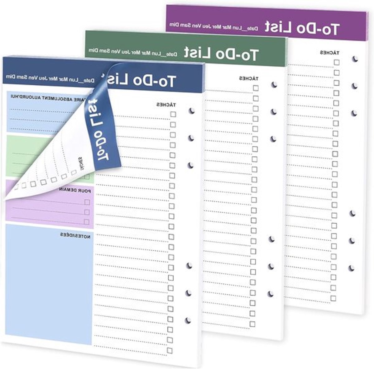 A5 Refill Papier voor To-Do Lijsten, 180 Bladzijden, Ongeorganiseerd, Driekleurig, Geschikt voor Dagboeken en Planners, 6 Gaten, Dubbelzijdig Ontwerp voor Efficiënte Planning