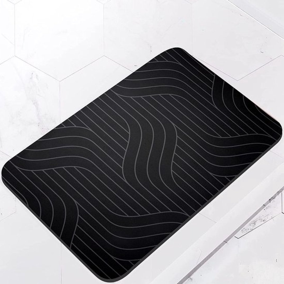 - Badmat - Douchemat - Absorberend - Antislip - Sneldrogend - Diatomeeënaarde - 40 x 60 cm - Geschikt voor Badkamer - Zwart.
