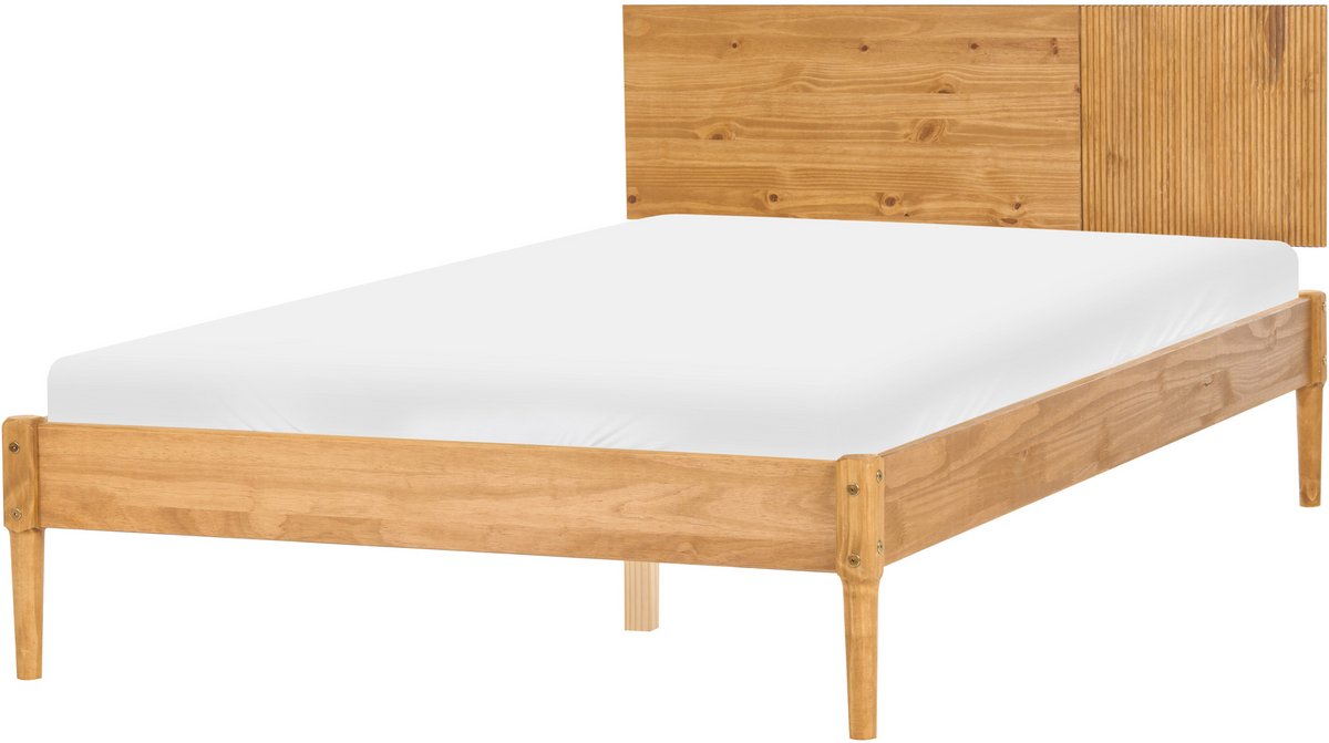 FLAVIGNAC - Tweepersoonsbed - Lichtbruin - 140 x 200 cm - Grenenhout