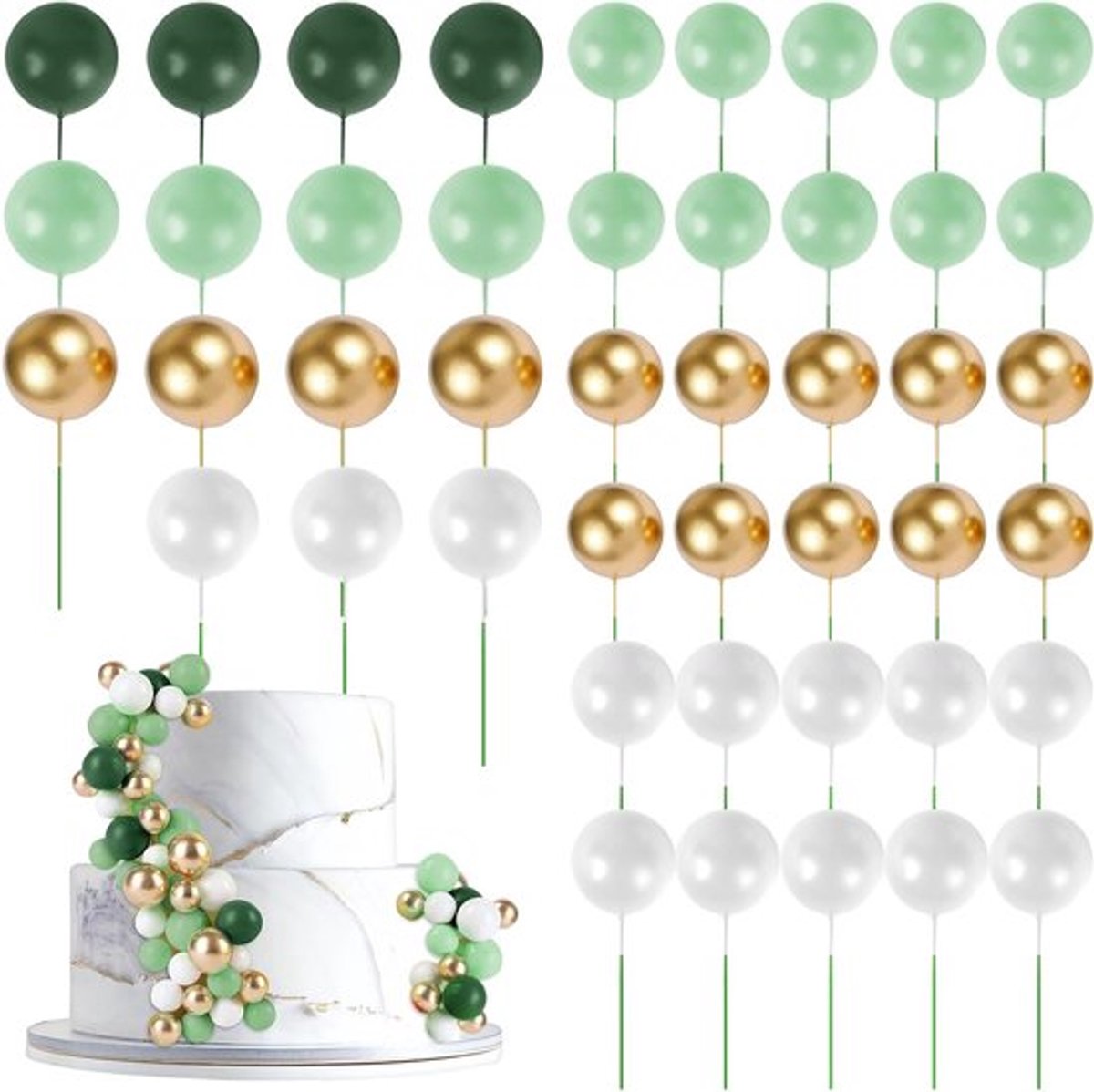 45 Stuks Ball Cake Topper Decoraties, Parels en Mini Ballonnen voor Taart en Cupcakes, Kleurrijke Versieringen voor Verjaardagsfeesten en Bruiloften, Roze