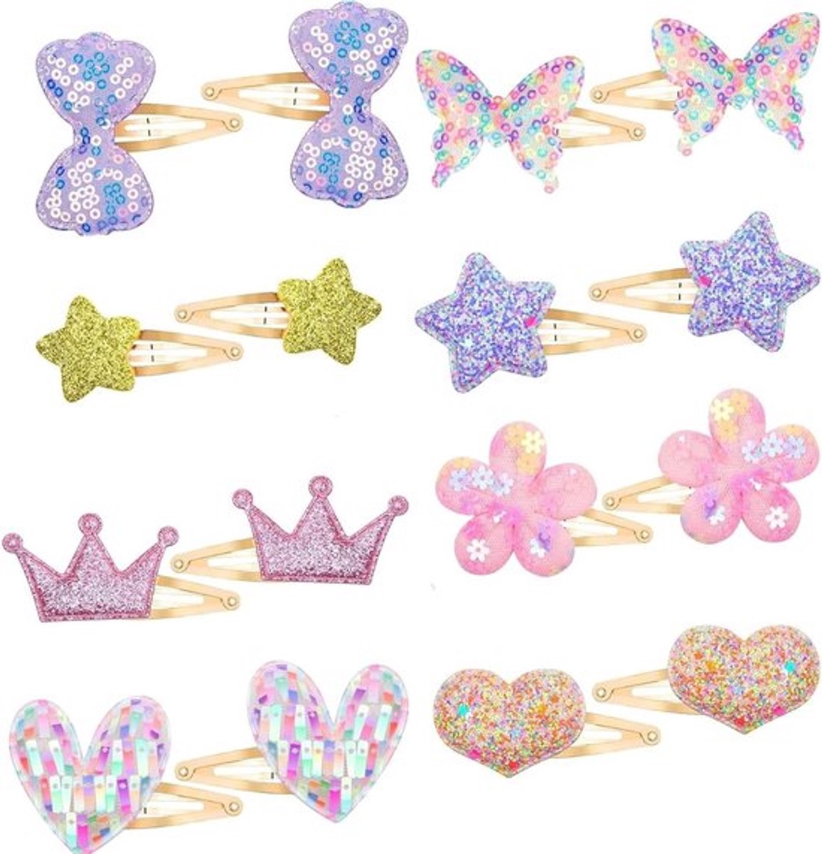 Schitterende metalen haarspeldjes in verschillende vormen zoals bloemen, sterren, kronen, harten en vlinders - Leuke haaraccessoires voor meisjes