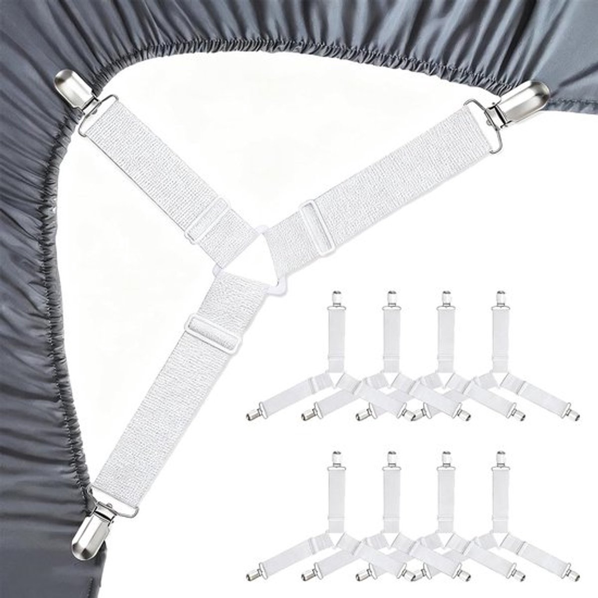 8 Stuks Witte Driehoekige Verstelbare Hoeslaken Klemmen voor Matras, Bedtextiel en Kussens - Perfect voor Hoeken en Bevestiging
