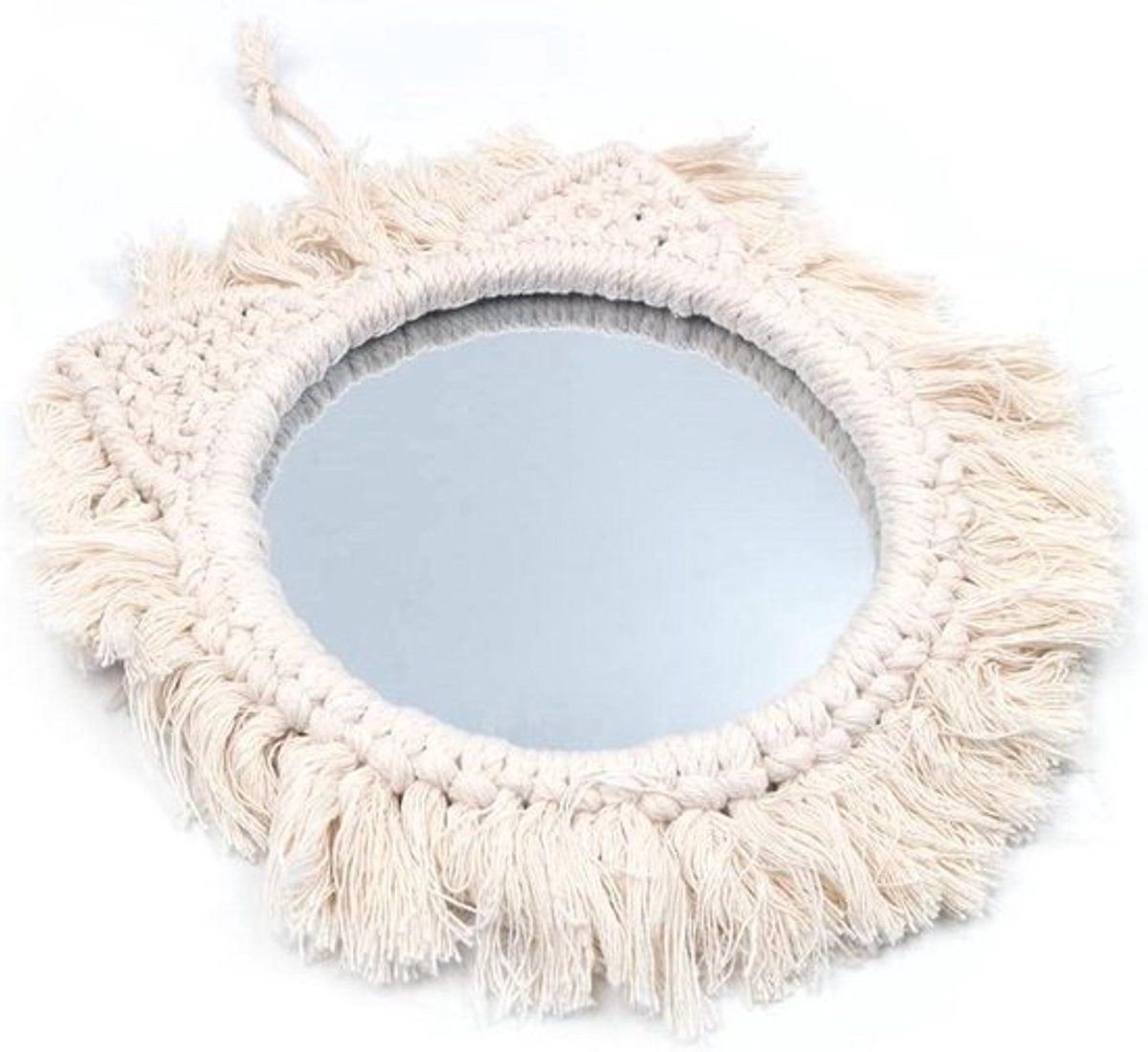 Decoratieve hangende muur spiegel - Boho Fringe - Ronde vorm - Home decoratie - Appartement en woonkamer - Slaapkamer - Bohemian stijl - Geschikt voor alle interieurs - Zwart goud - Uniek design met kwastjes - Boho inrichting.
