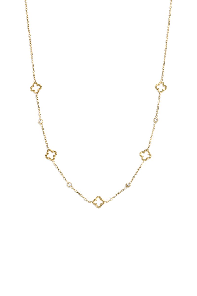 Klassieke Schakelketting met Stijlvol Klavermotief – RVS - Goud