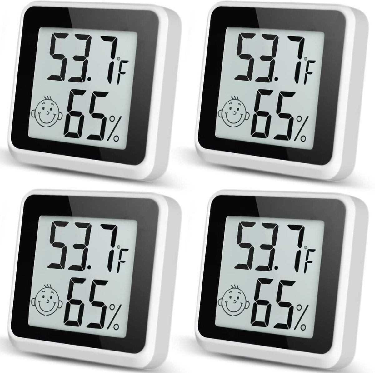 Binnen thermo‑hygrometer set van 4 stuks - digitale vochtigheidsmeter met temperatuurmeting - voor thuis en babykamer - vochtigheidssensor voor binnenruimtes