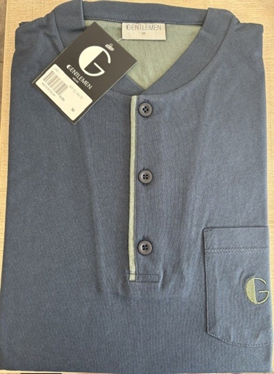 Gentlemen - heren pyjama 114335 - all season pyjamaset - 100% katoen - donkerblauw - knoophals - M