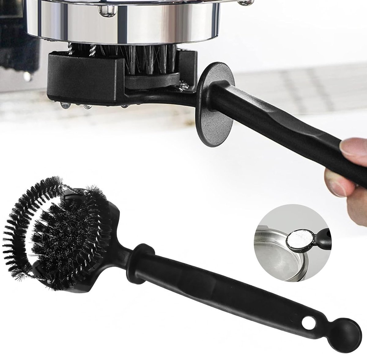Espressomachine Reinigingsborstel - Ronde Borstelkop - 58 mm - Voor Effectieve Reiniging van Groepskop en Douchescherm - Voor Thuis en Café