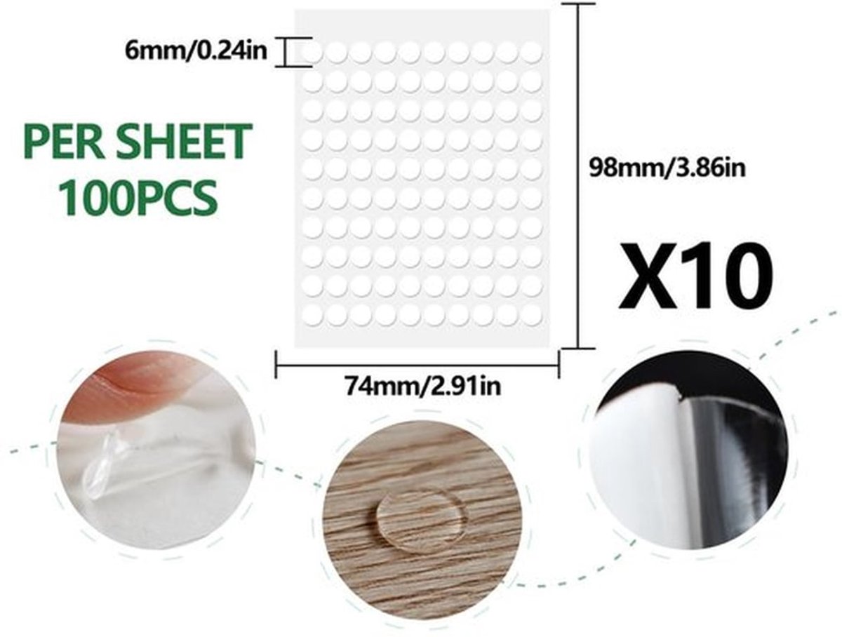 Hechtdots Set van 1000 - Dubbelzijdige Hechtdots - Transparante Hechtdots - Hechtdots voor Foto's - Hechtdots voor Ballonnen - 6 x 0,5 mm, Schokbestendig