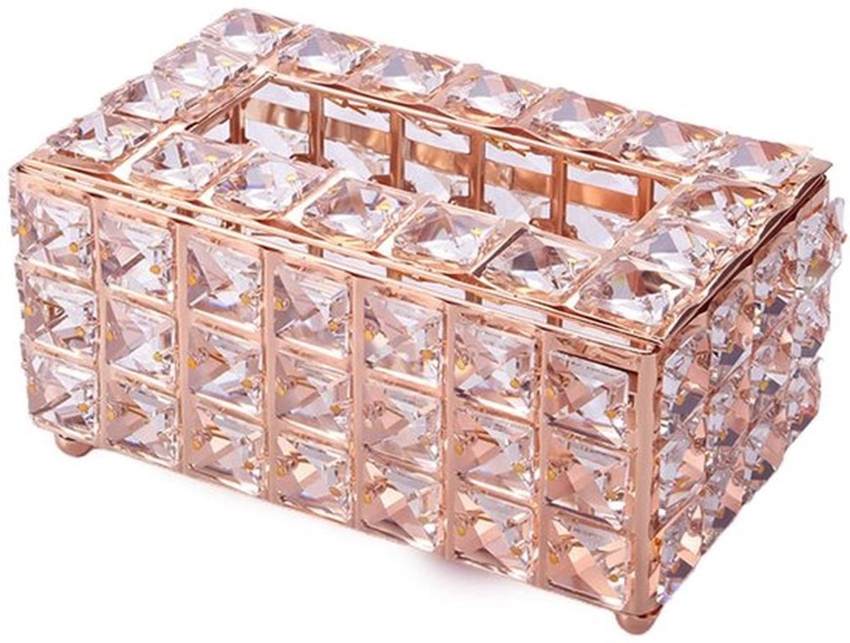 Weefsel opbergkoffer - Kristallen stijl - Elegante opslagoplossing - Roze Gouden - Tissuedoos - Badkamer en slaapkamer - Modern design