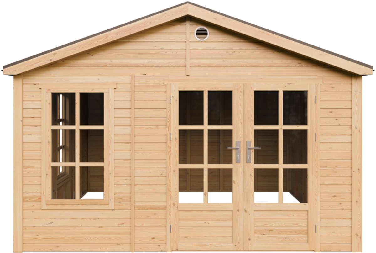 Timbela M735A - Houten tuinhuis - 13,24 m² - 394x382xH267 cm - zonder vloer met grijze dakshingles