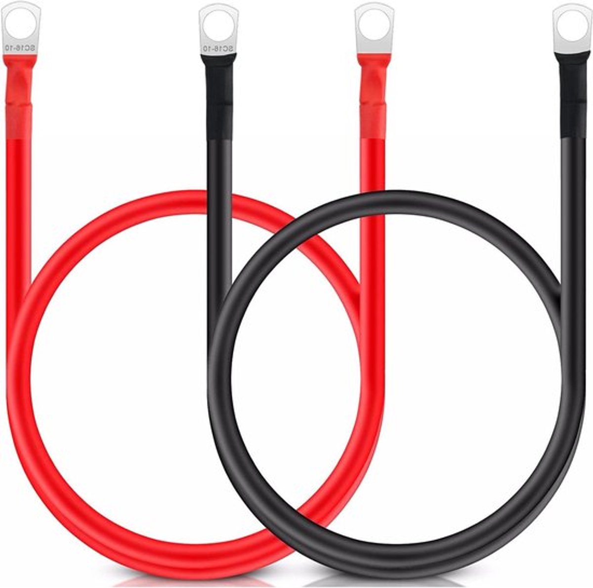 Batterijkabels met ringklemmen voor auto en marine - 2 stuks 50 cm kabel - 5AWG/16mm² - Rood en zwart