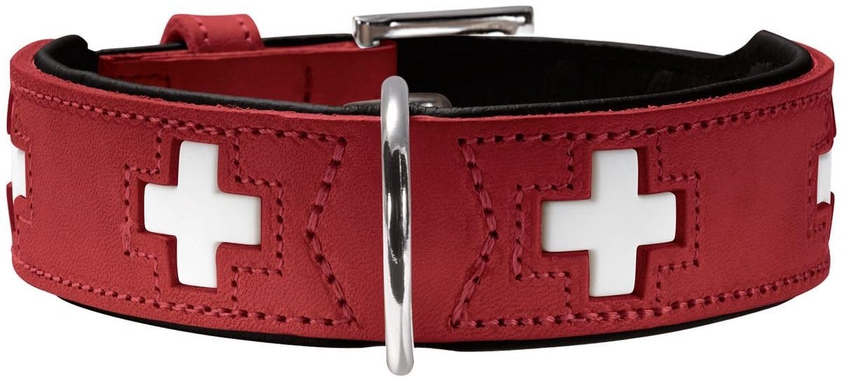 Solidchoice - Handgemaakte Hondenhalsband van Hoogwaardig Leer, 60 cm, Rood/Zwart