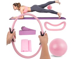 Pilates Set Dames - Yoga Fitness Set 5-delig - Pilatesring met Yogabal - Inclusief Yogaring en Yogariem - Weerstandsband voor Full Body Training - Voor Pilates, Yoga, Stretching en Thuisfitness