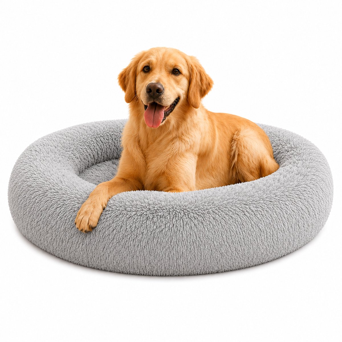 belviona Donut hondenbed, zacht hondenmand, comfortabel & antislip Ø100 cm lichtgrijs