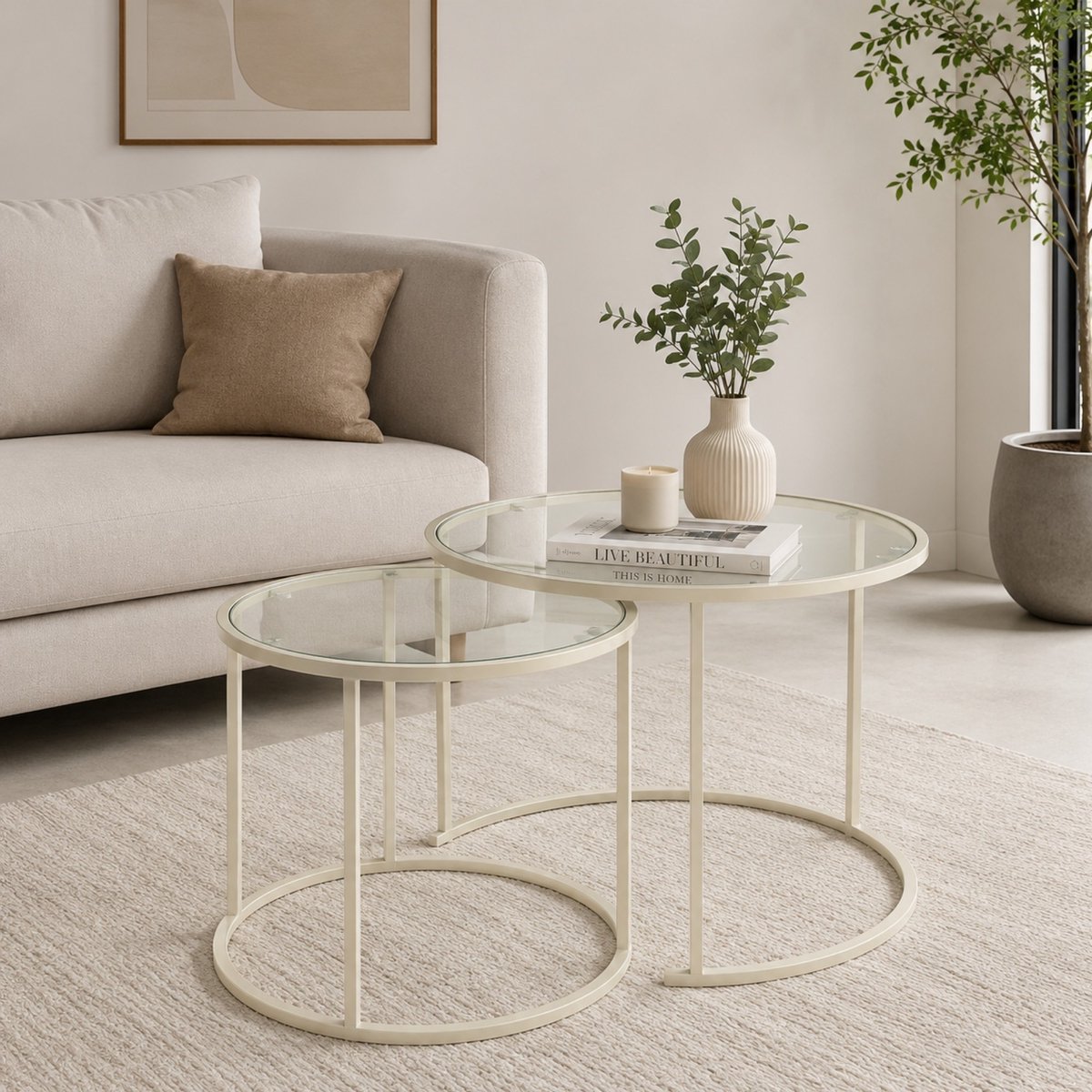 Asir - Salontafelset - Beige - 15 x 15 x 43 cm