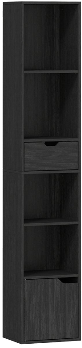 Opbergkasten - Boekenkast met 6 Vakken, Lade en Verstelbaar Vak - Vrijstaande Opbergkast - 30 x 24 x 158 cm - Zwart