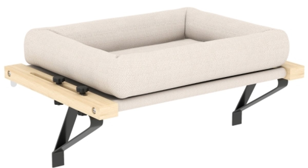 Kattenhuisje met beugel voor vensterbanken en radiatoren, kussen, houten frame, wit