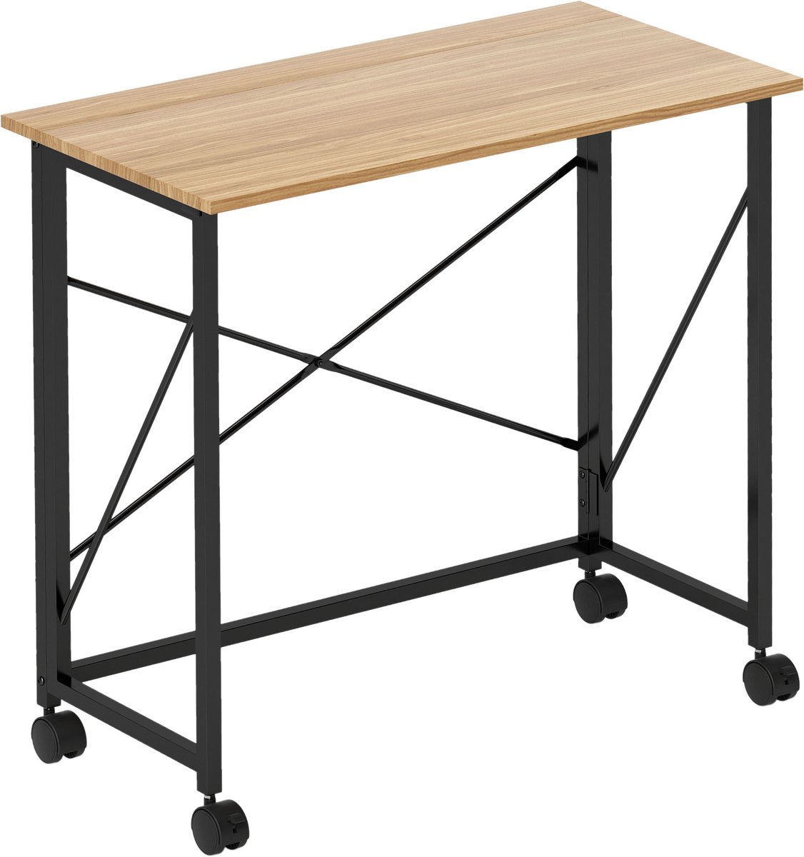 Eiken Klapbureau 80 x 40 x 75 cm, Opvouwbaar Bureau met Wielen, Compacte Schrijftafel, Computerbureau, Laptoptafel met 4 Zwenkwielen waarvan 2 met Rem, Ruimtebesparend voor Kleine Ruimtes, Thuiswerkplek, Studiekamer en Kantoor, Tot 30 kg