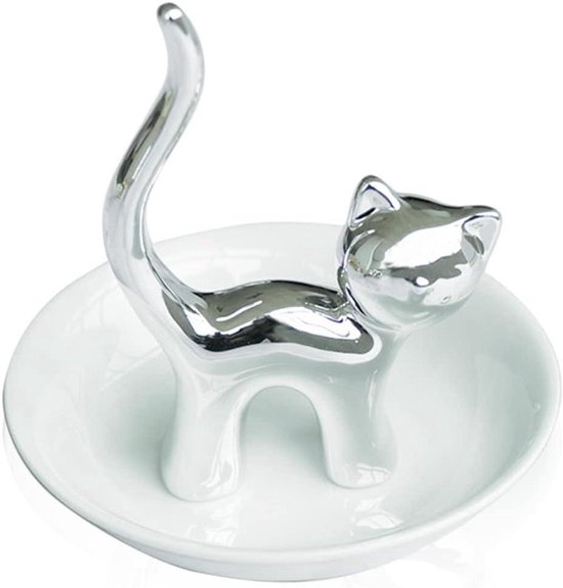 Houder voor sieraden en ringen - Sieraad-dienblad voor dames en meisjes - Zilveren kattenontwerp