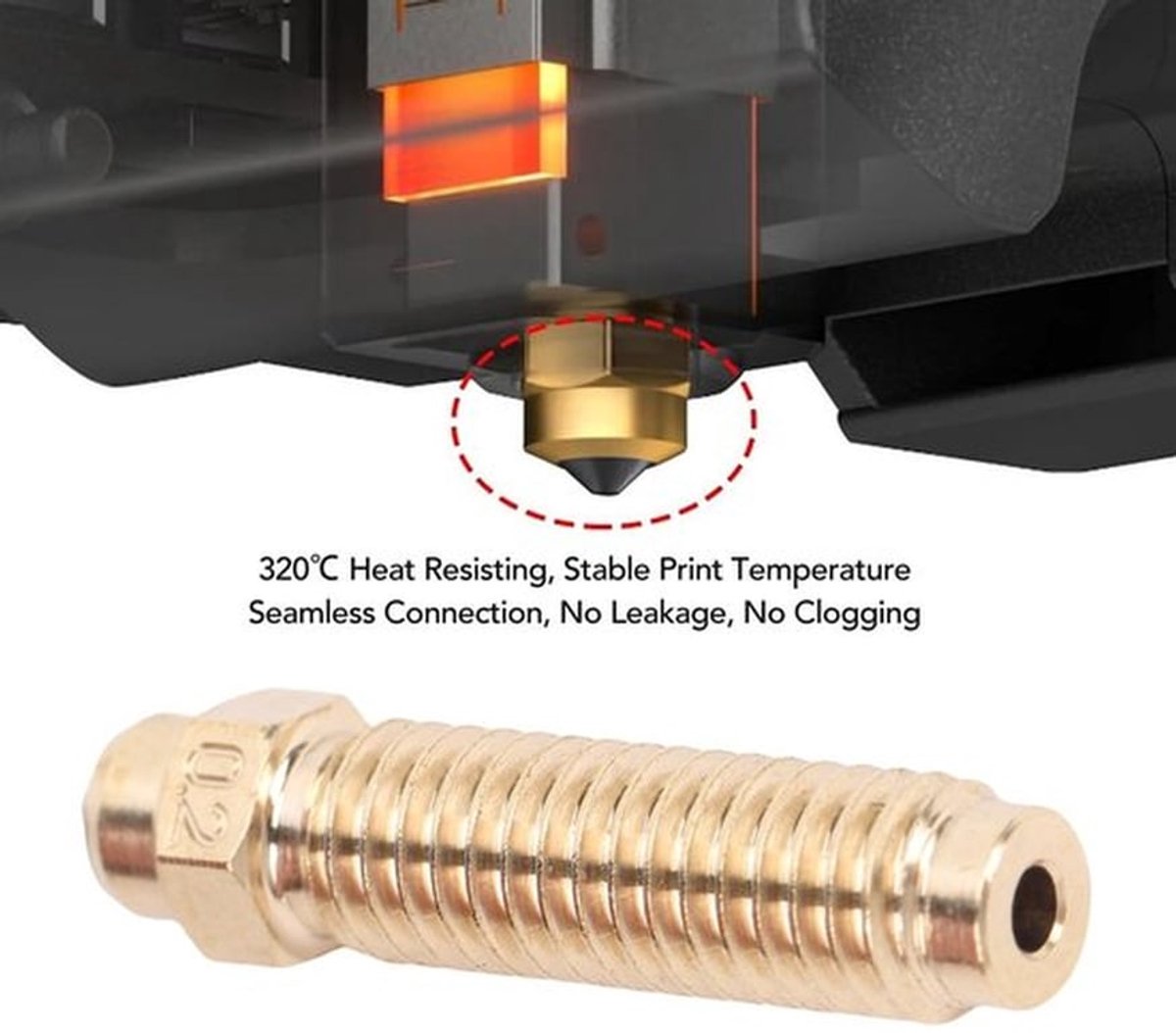 Mondstukken voor 3D-printer 0,2 mm - 3 stuks - Messing/gehard staal - Slijtvaste - Hoge doorstroom - Temperatuur tot 320 °C