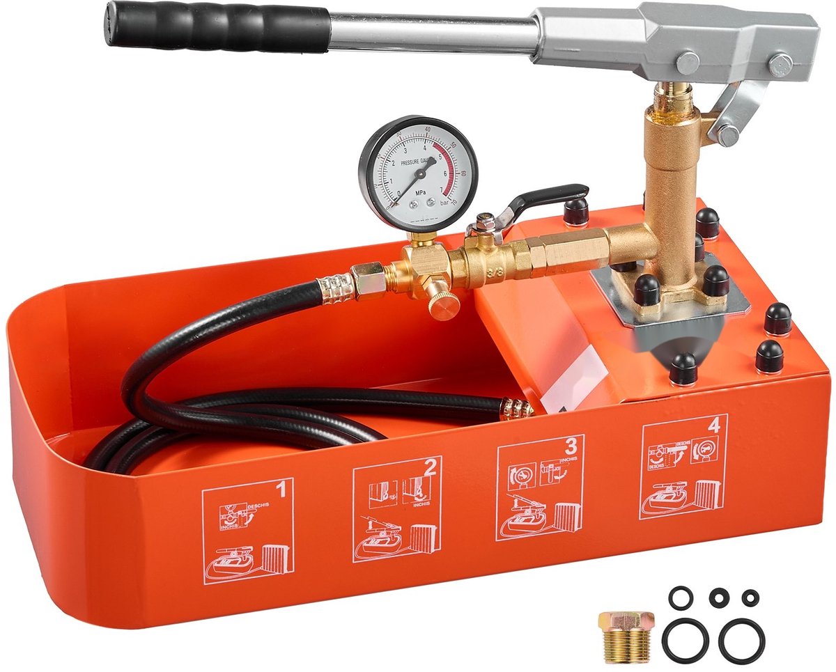 Hydraulische druktestpomp - Handdrukpomp - 7,57 l tank - 0-50 bar - Enkelventiel - Manometer - Voor druk- en lektesten in water- en verwarmingsleidingen