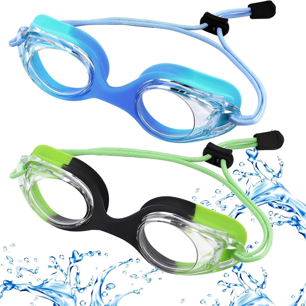 Set van 2 Kinderen Zwembrillen met Elastische Band, Anti-Fog UV Bescherming, Silicone Zwemaccessoires voor Kinderen van 3-12 Jaar