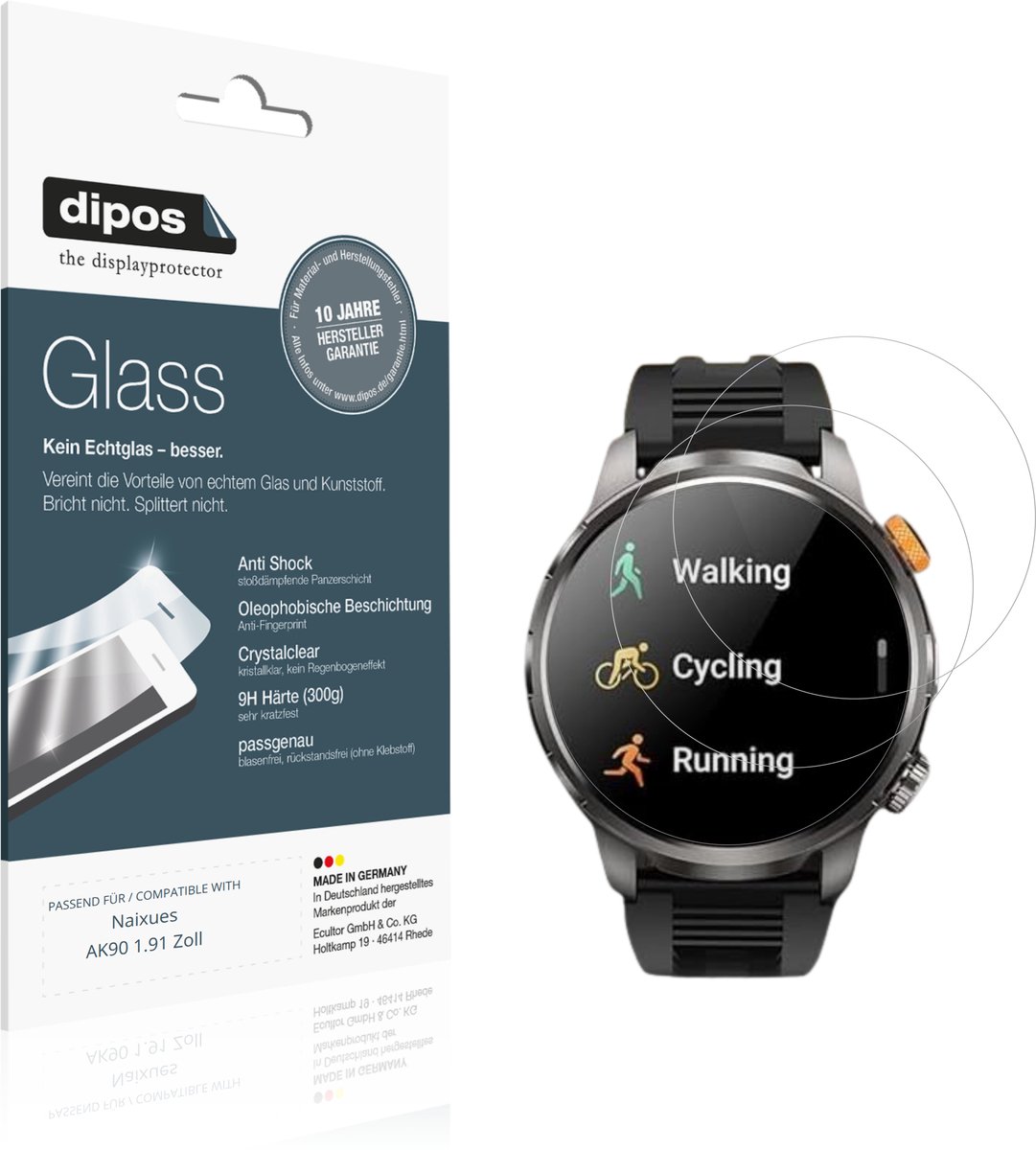 dipos – 2x Pantserfolie geschikt voor Naixues AK90 1.91 Zoll | 9H Screenprotector