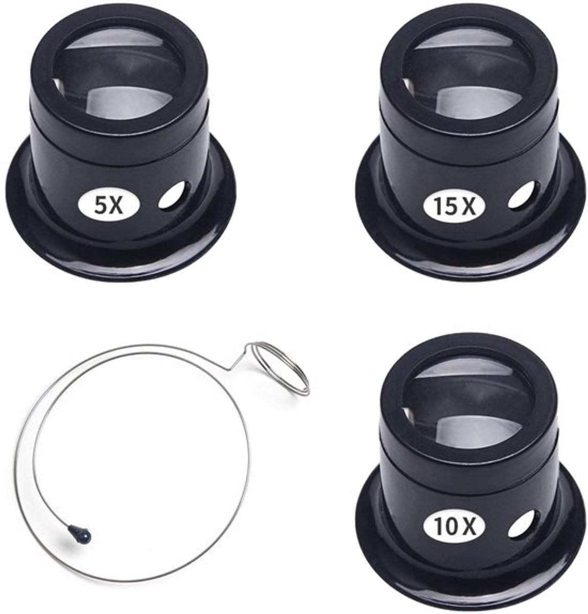 Vergrootglas Draagbaar - 3 Stuks Horlogemakerloepen 5X/10X/15X - Geschikt voor Sieraden/Munten/Postzegels - Lichtgewicht en Compact - Hoogwaardig Kunststof - Loep