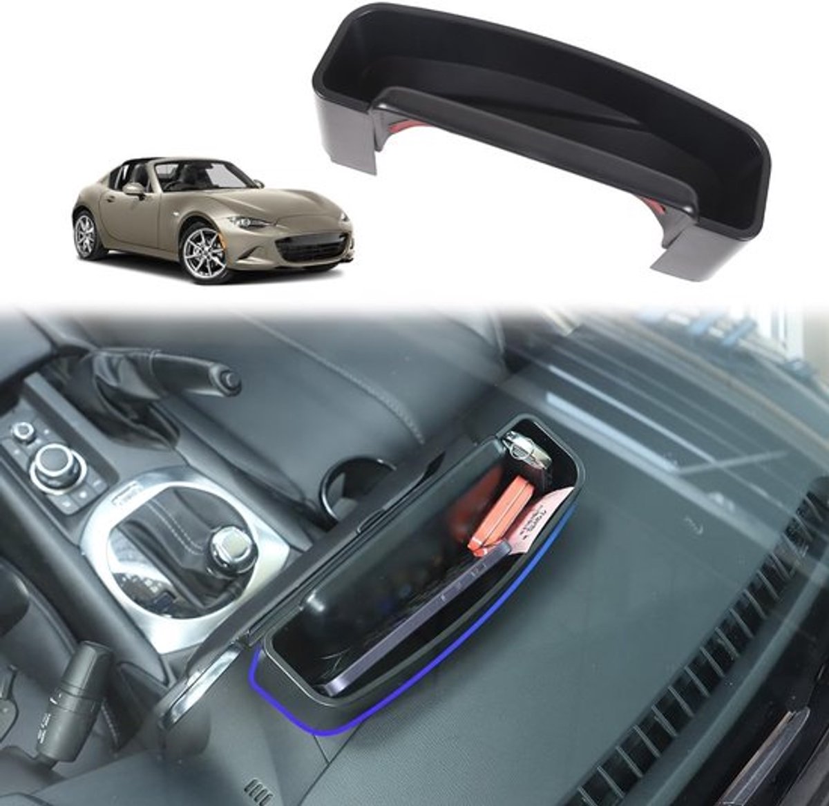 Organizer voor de Middenconsole van de M@zda MX-5 ND (2015-2023) - Opbergruimte voor Navigatiescherm en Accessoires, Ideaal voor Auto Accessoires en Interieurverzorging