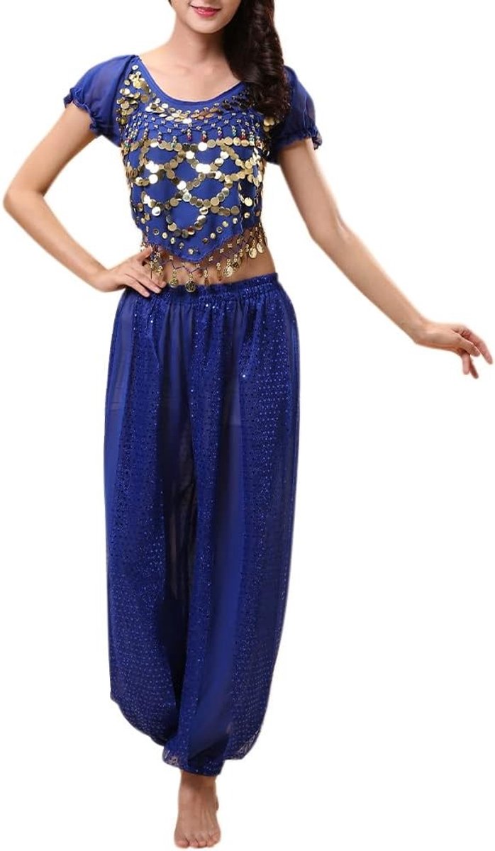 Buikdans Kostuum Set voor Vrouwen en Meisjes - 2-Delige Outfit met Top en Lantaarn Broek voor Professionele Dans, Carnaval en Bollywood Performances