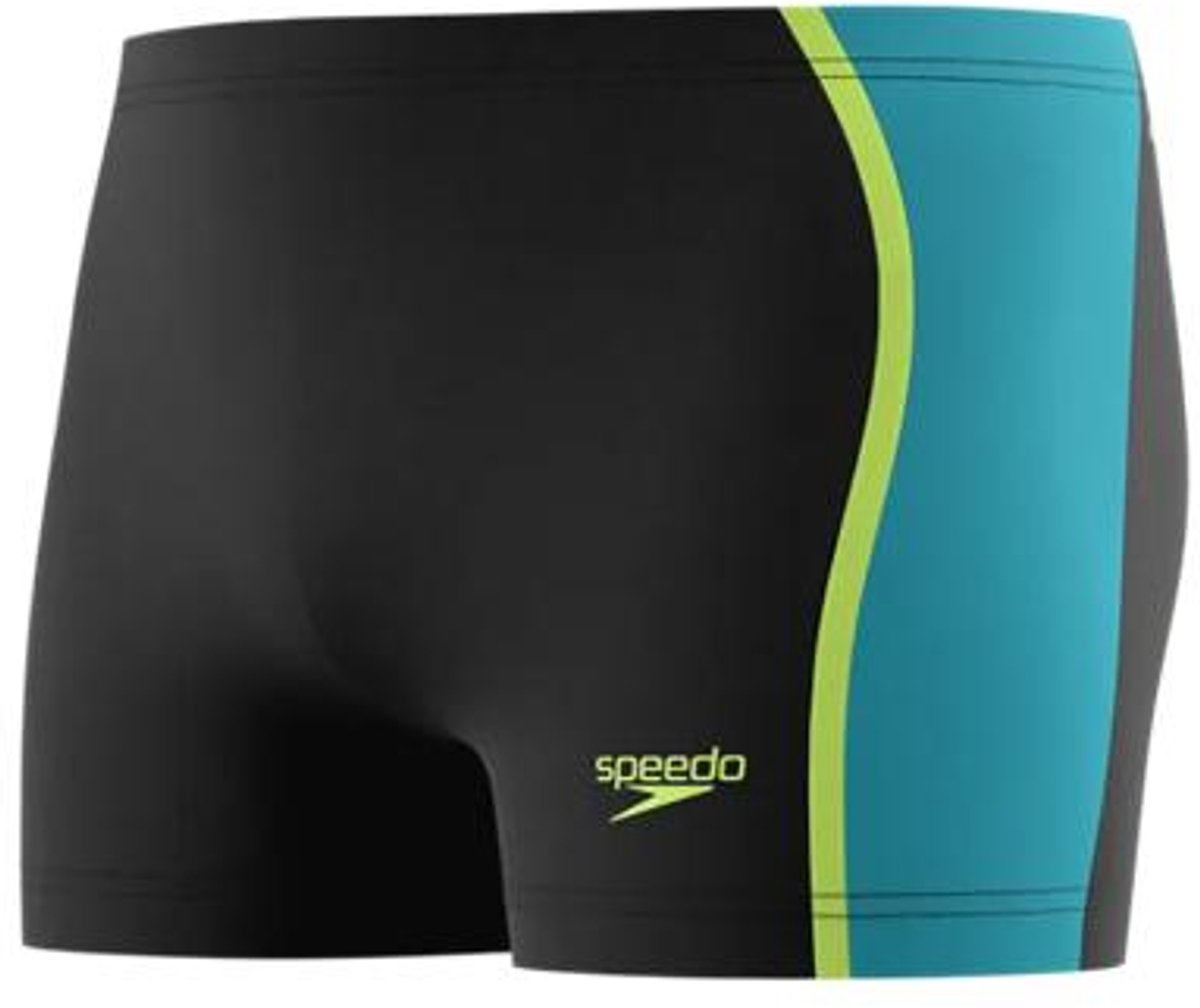 Speedo Solid Splice Aquashort Heren - Chloorbestendige Zwemboxer Heren - Kleurvaste Strakke Zwembroek Heren - Sportzwembroek Heren met Voering - Zwart/Groen - XXL