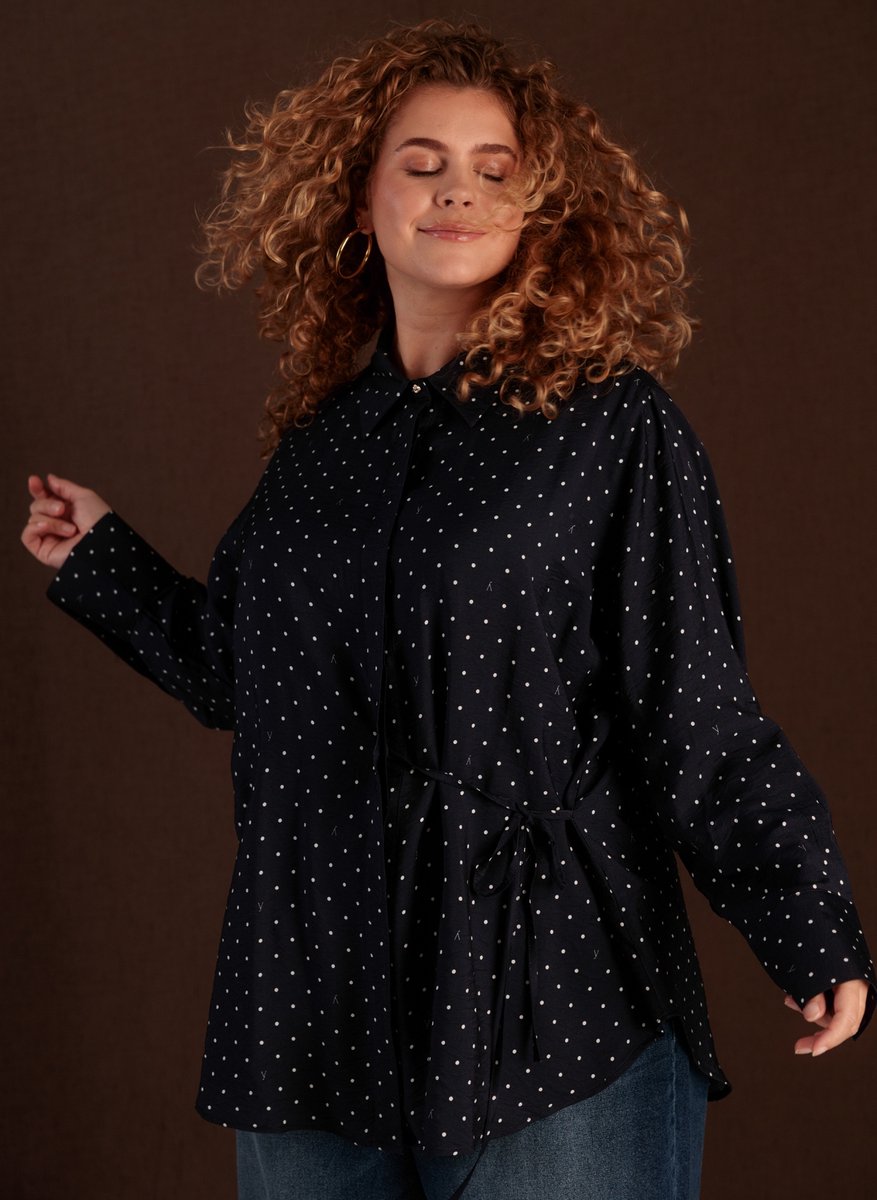 YEST CURVE Tuva Blouses - Dark Blue/Off white - maat X-0(44)