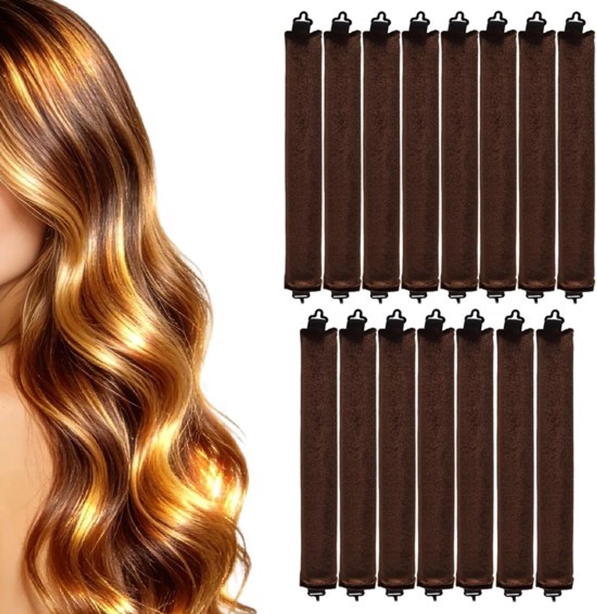 Krulspelden 15-delige set - Hittevrije Wikkelaars - 27 cm - Bruin - Schuim - Comfortabel voor alle haartypes