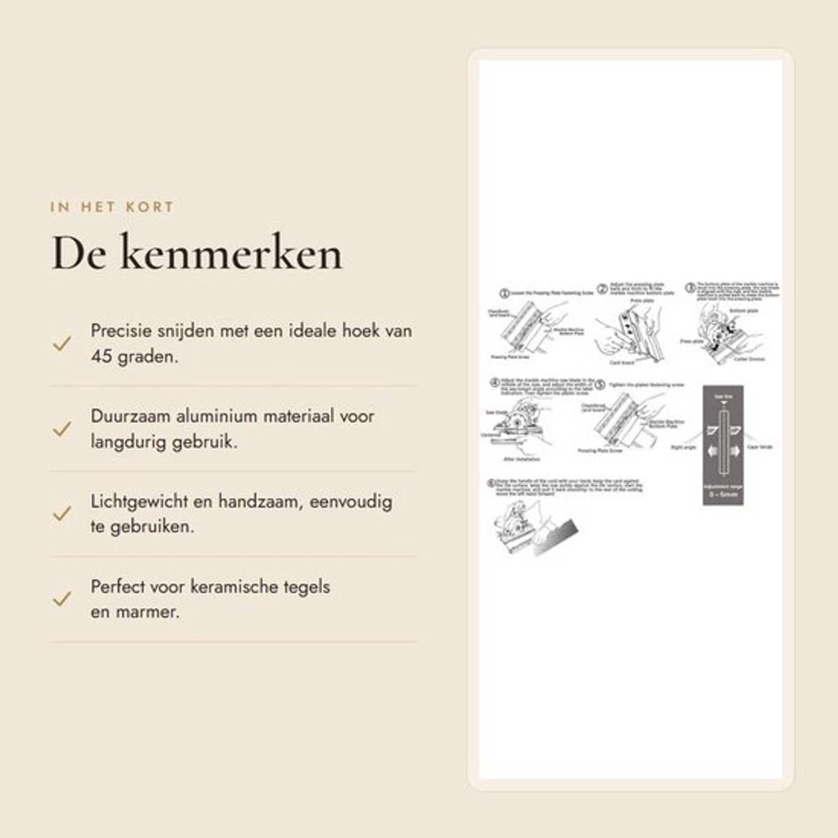 Snijgereedschap 45 Graden Hoek - Aluminium Snijhulp - Keramische Marmer Cutter - Gids Tool - Duurzaam - Afmetingen 25 x 17,5 cm - Snijgids