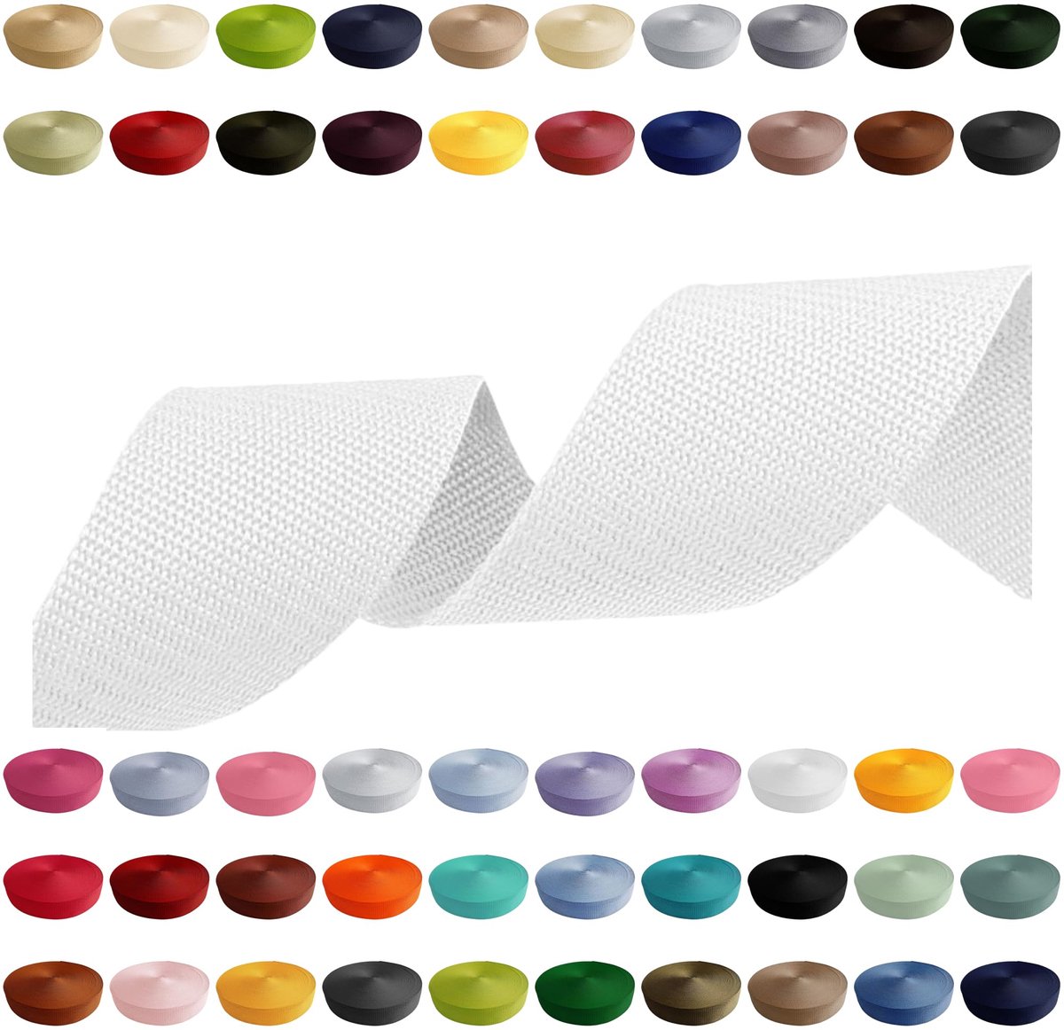 Gurtband 25mm x 5m in Wit, 50 Kleuren en Diverse Breedtes