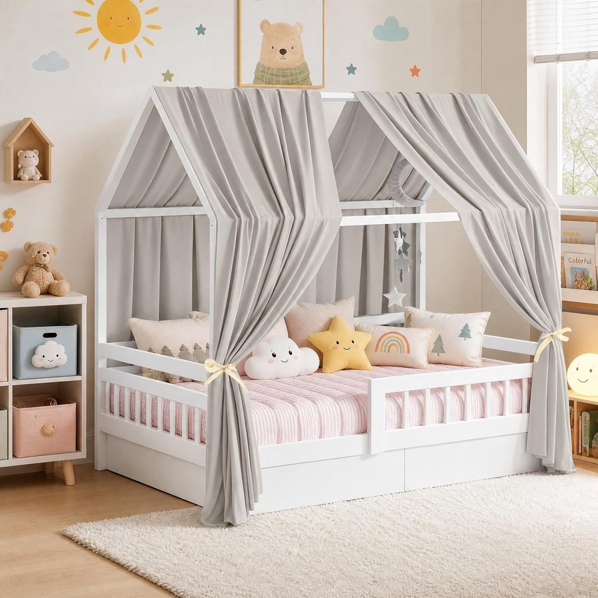 Bedgordijn babybed 270 x 67 cm - lichtgrijs polyester - handgemaakt - creëert een gezellige sfeer - ShopVlot
